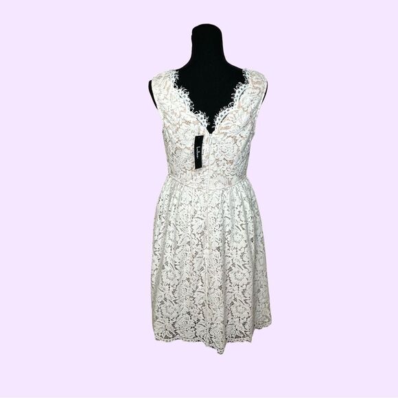 NWT LULUS Love Swept White Lace Midi Skater Dress With Pockets Size Large - Picture 6 of 16
